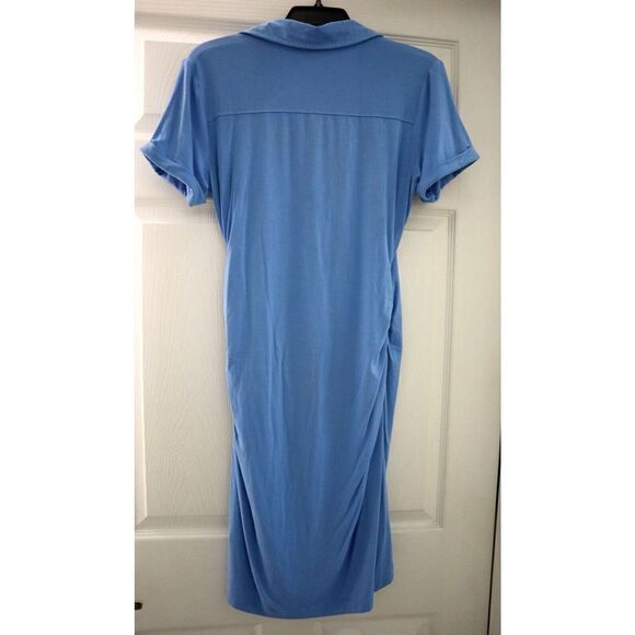 Three Dots SOU0280S Women's Sz Large Lichen Blue Collared Wrap Style Dress - Picture 2 of 9